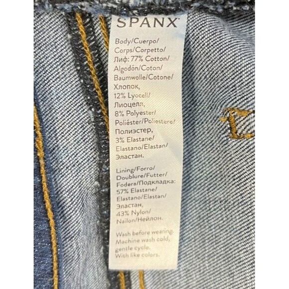 Spanx Jeans Women's M Skinny Slimming Stretch Pull On Blue Distressed Jeggings - Picture 11 of 12